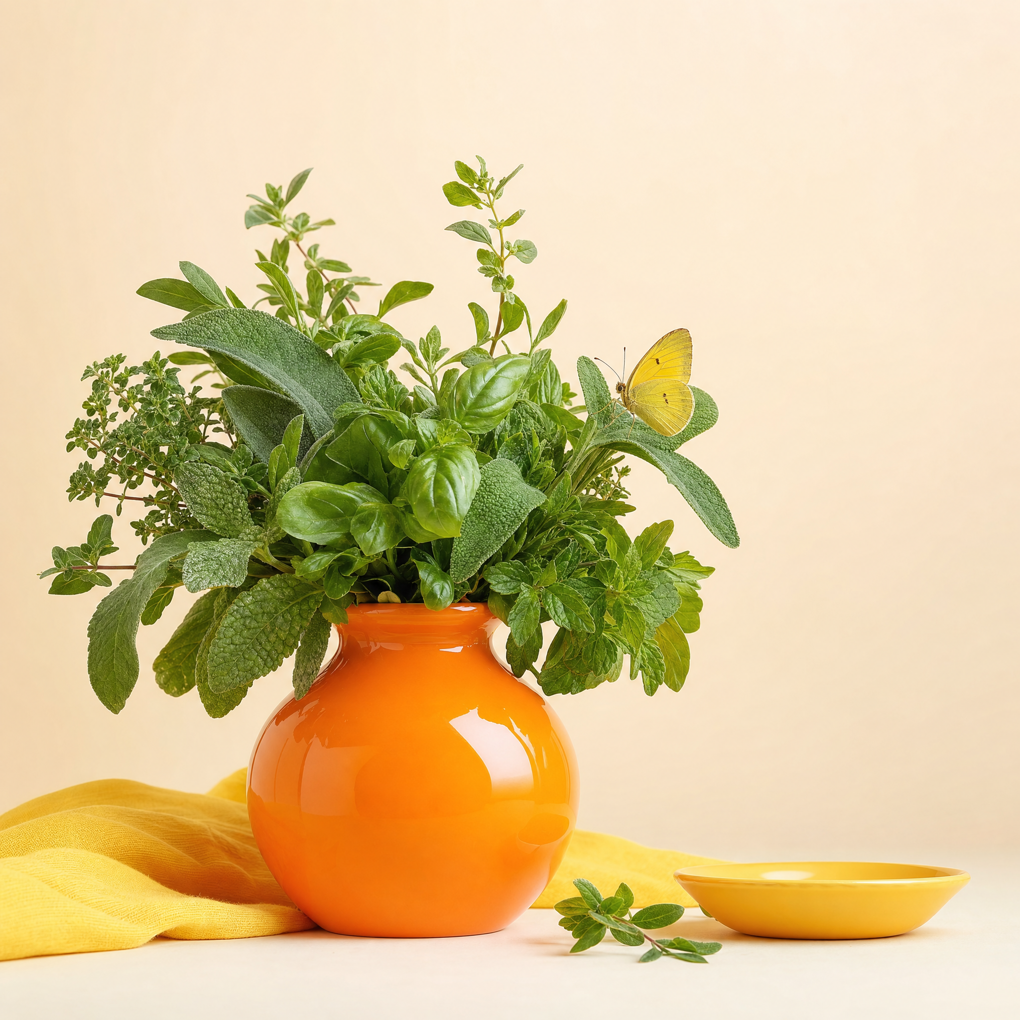 Herbtopia — herbs in orange vase